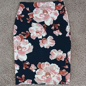 LARA Floral Pencil Skirt - Black and Pink. Small